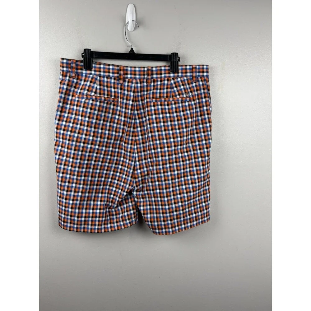 Izod Golf Plaid Shorts Mens Performance Size 36 White Blue Orange Checkered EUC